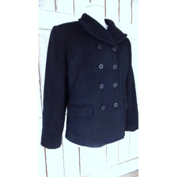 Vintage 90s black wool double breasted pea coat jacket black wool coat - Picture 5 of 8